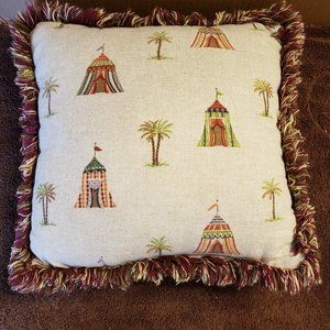 Beach Desert Tropical Palm Tree Caravan Tent Pillow with Fringe 10" x 10"